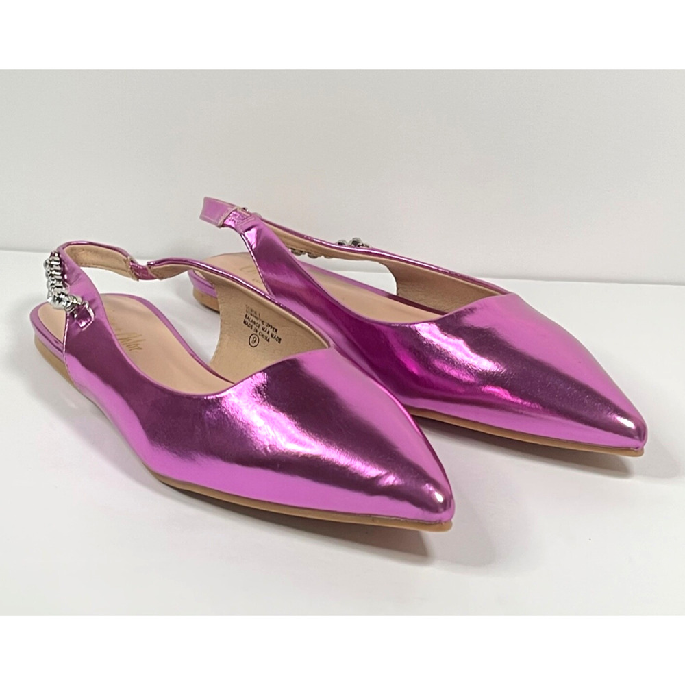 Chase and Chloe Women's Rhinestone Slingback Flats Size 9 Metallic Pink Pointed